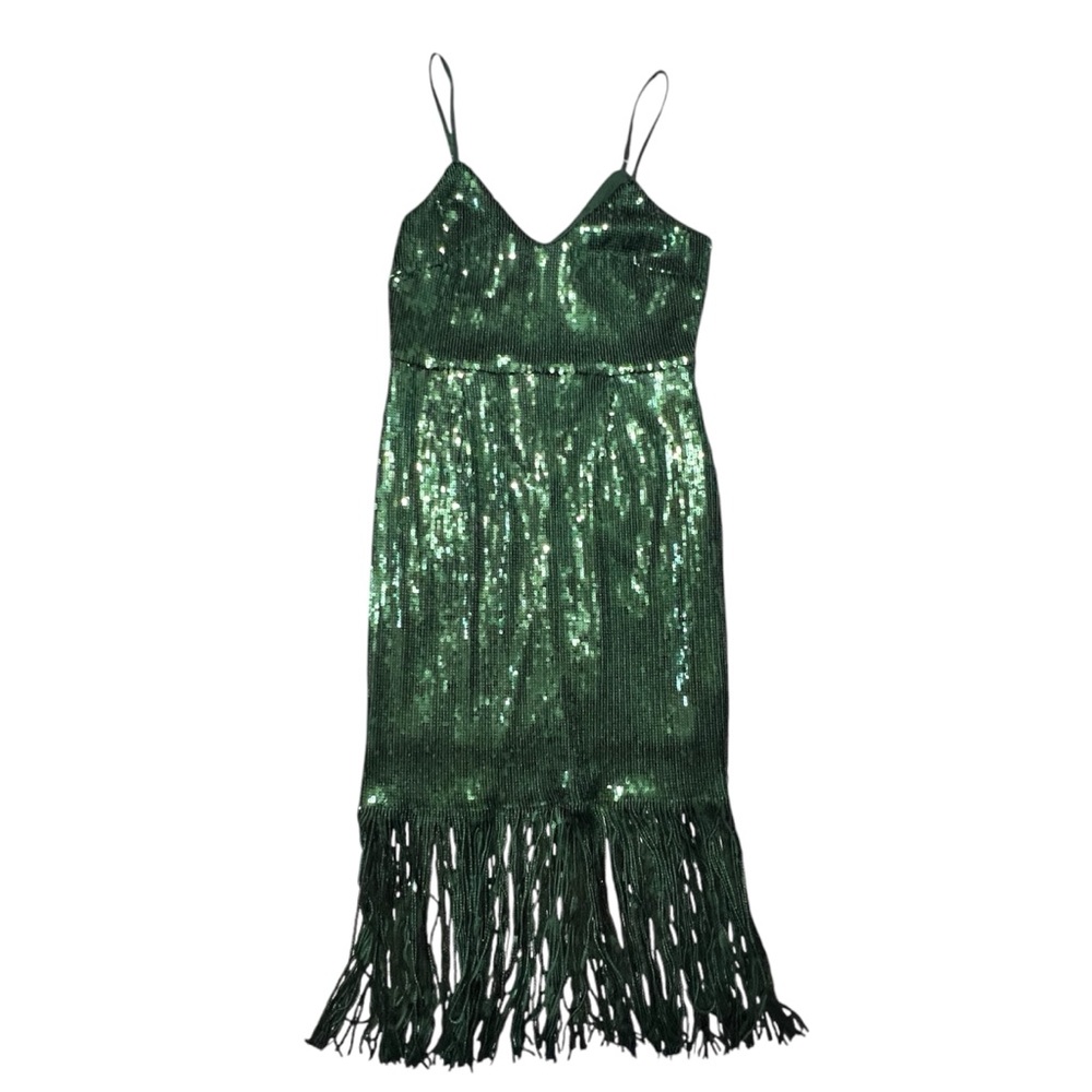 Lulus Green Sequin Fringe Dress L - Picture 2 of 11